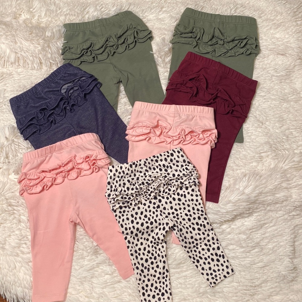 Lot of 7 Ruffle Butt Stretch Old Navy 3-6 Month Pant Leggings.